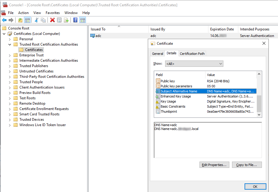 2.2	Zertifikat des Active Directory Controllers